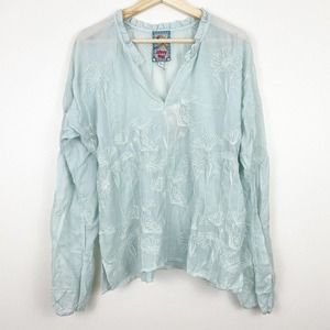 NWT Johnny Was Daisy Arianda Blouse Light Blue Embroidered Floral Size S $298